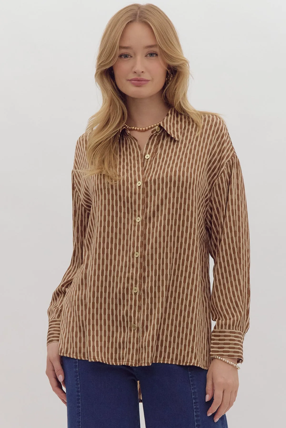 Mocha Striped Pattern Blouse