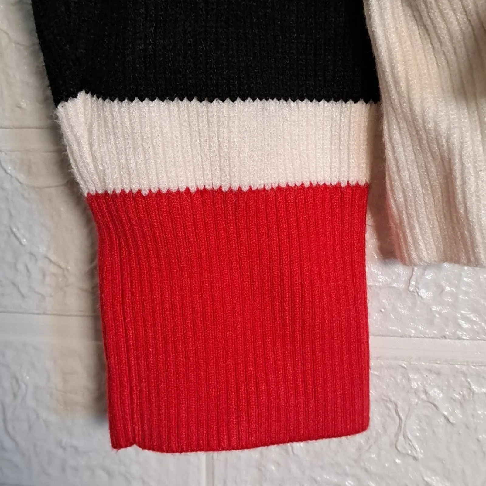 Nautica Striped V Neck Sweater Black White Red