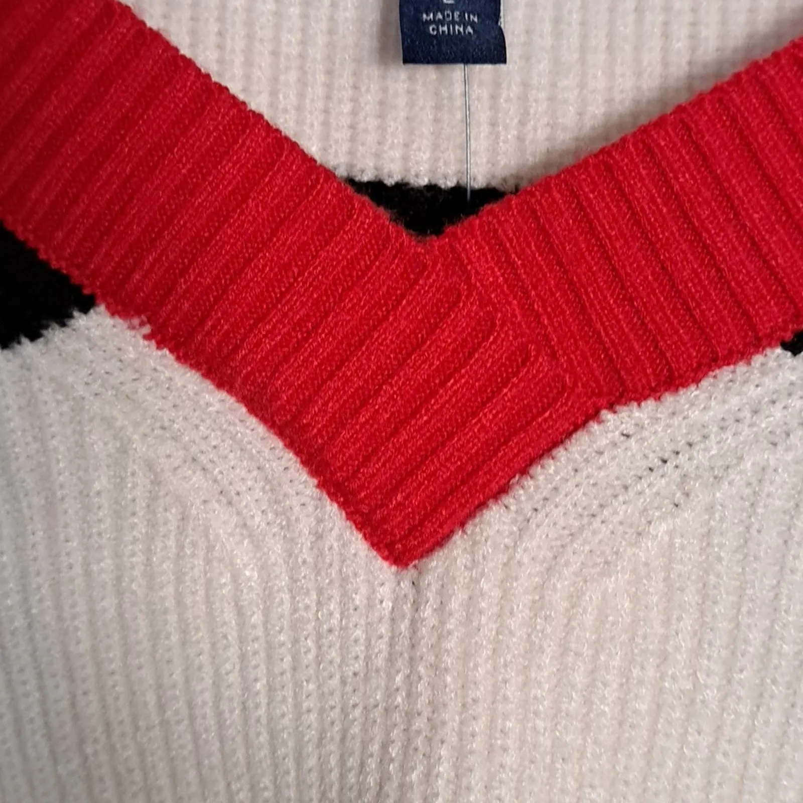 Nautica Striped V Neck Sweater Black White Red