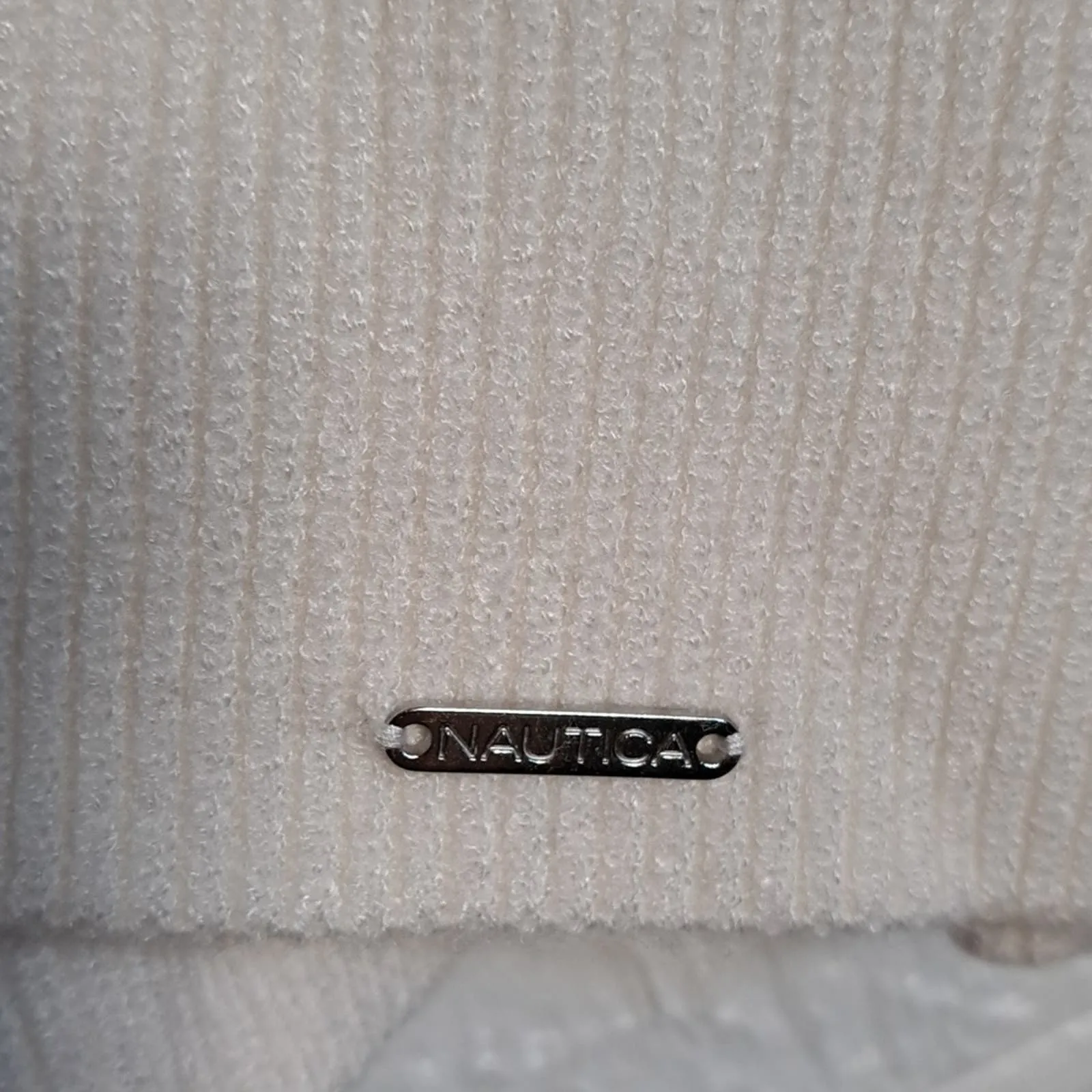 Nautica Striped V Neck Sweater Black White Red