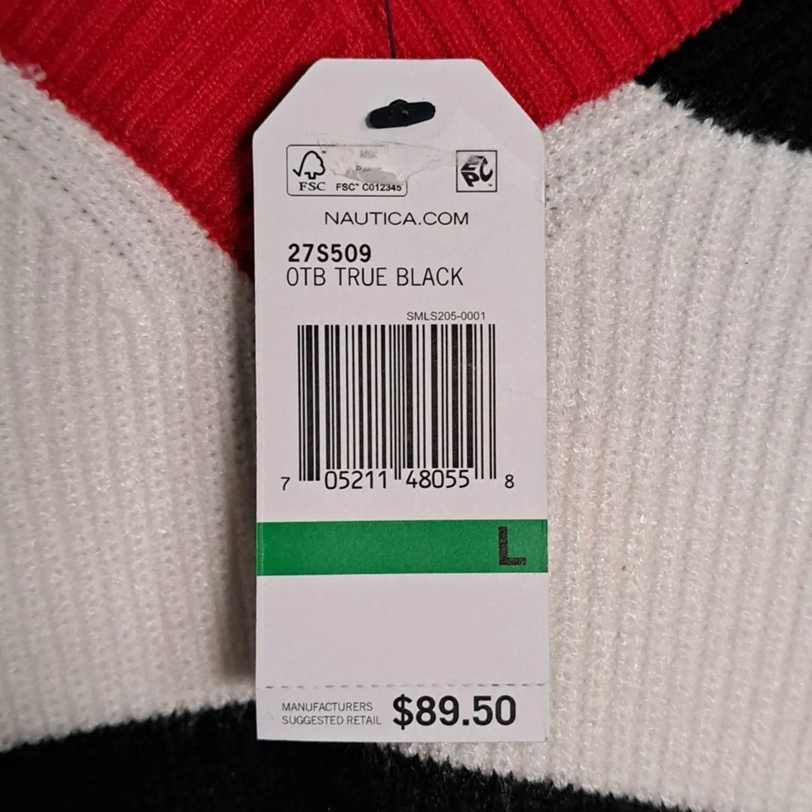 Nautica Striped V Neck Sweater Black White Red