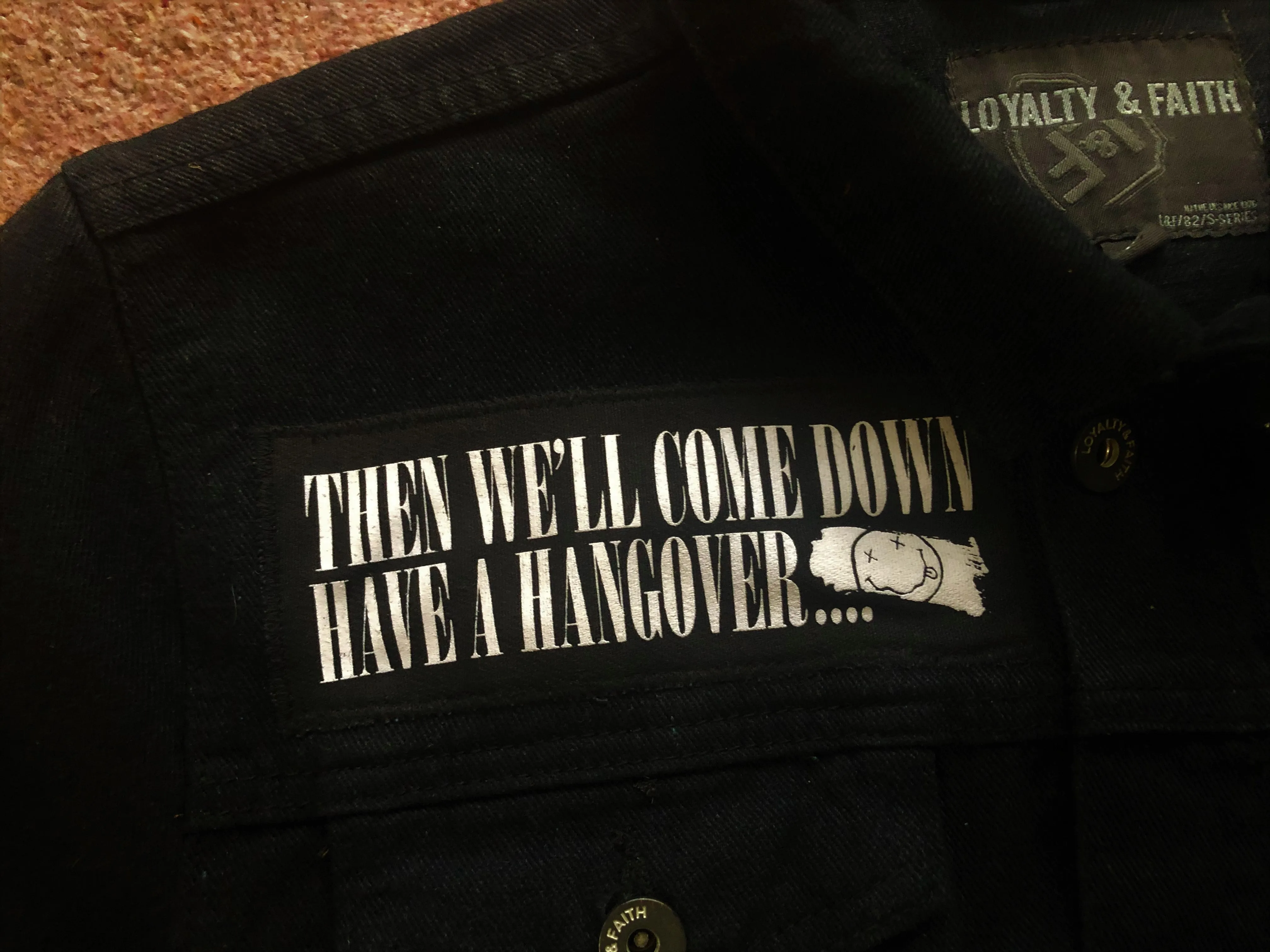 Nirvana In Utero Black Denim Battle Jacket Dumb Smiley Hangover