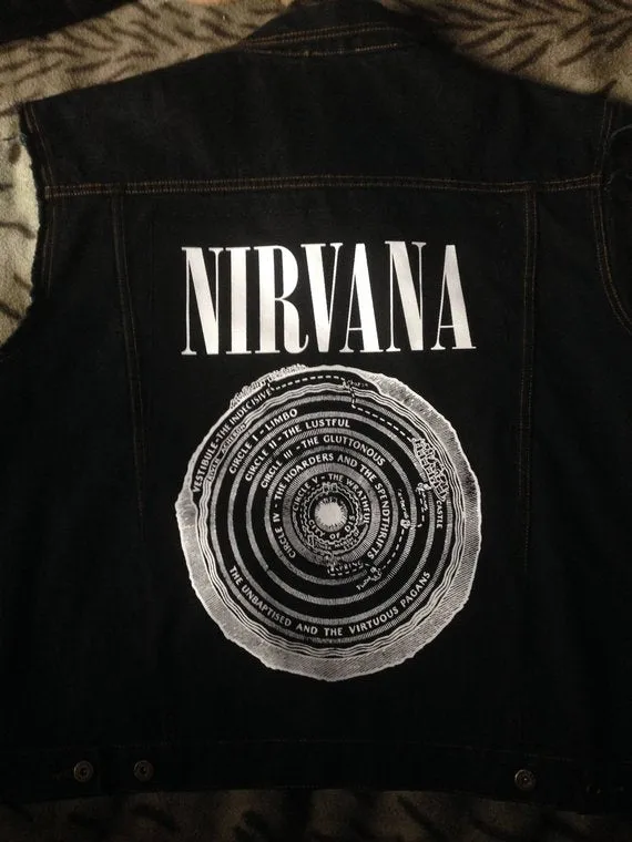 Nirvana In Utero Black Denim Battle Jacket Dumb Smiley Hangover