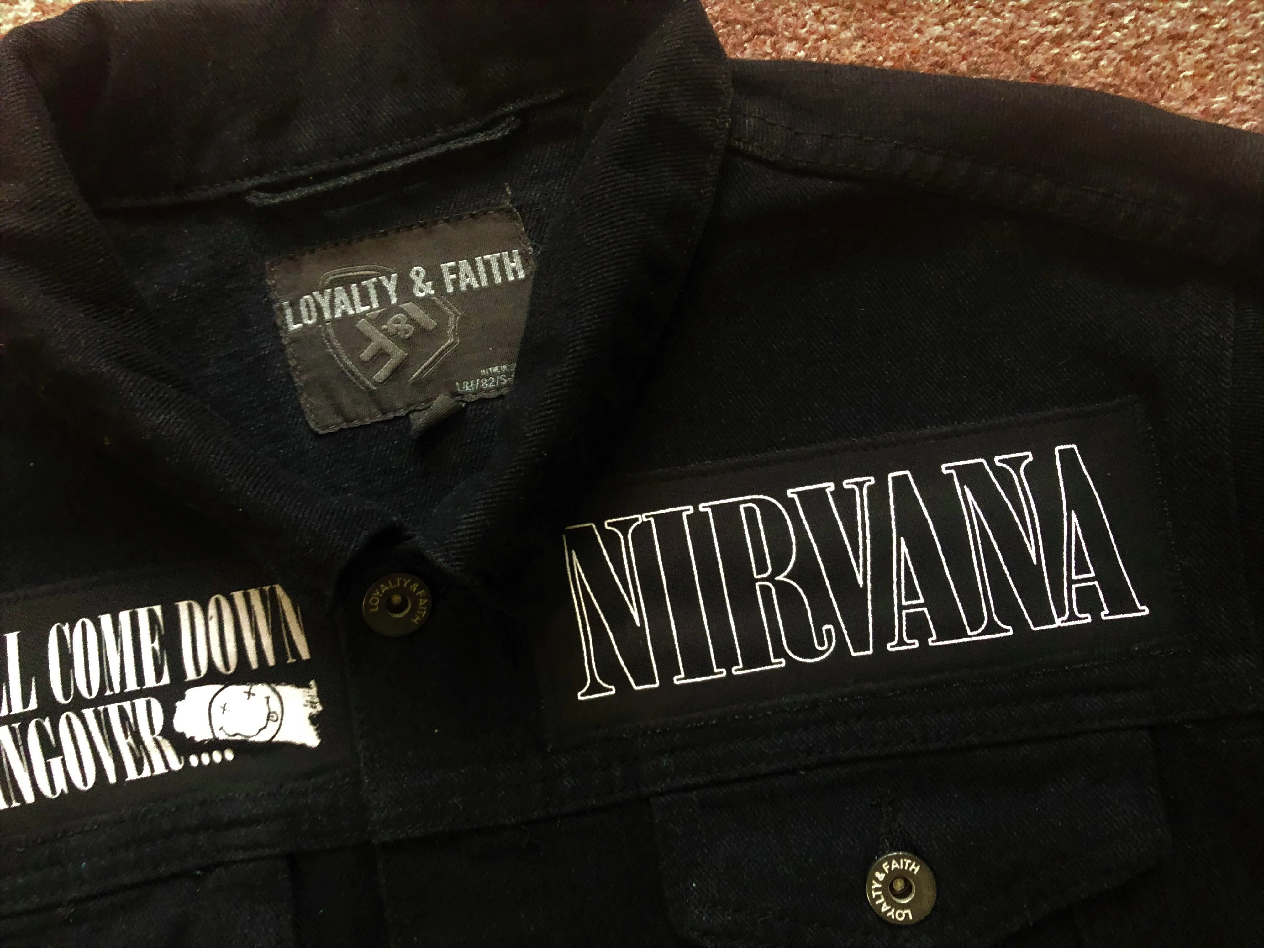 Nirvana In Utero Black Denim Battle Jacket Dumb Smiley Hangover