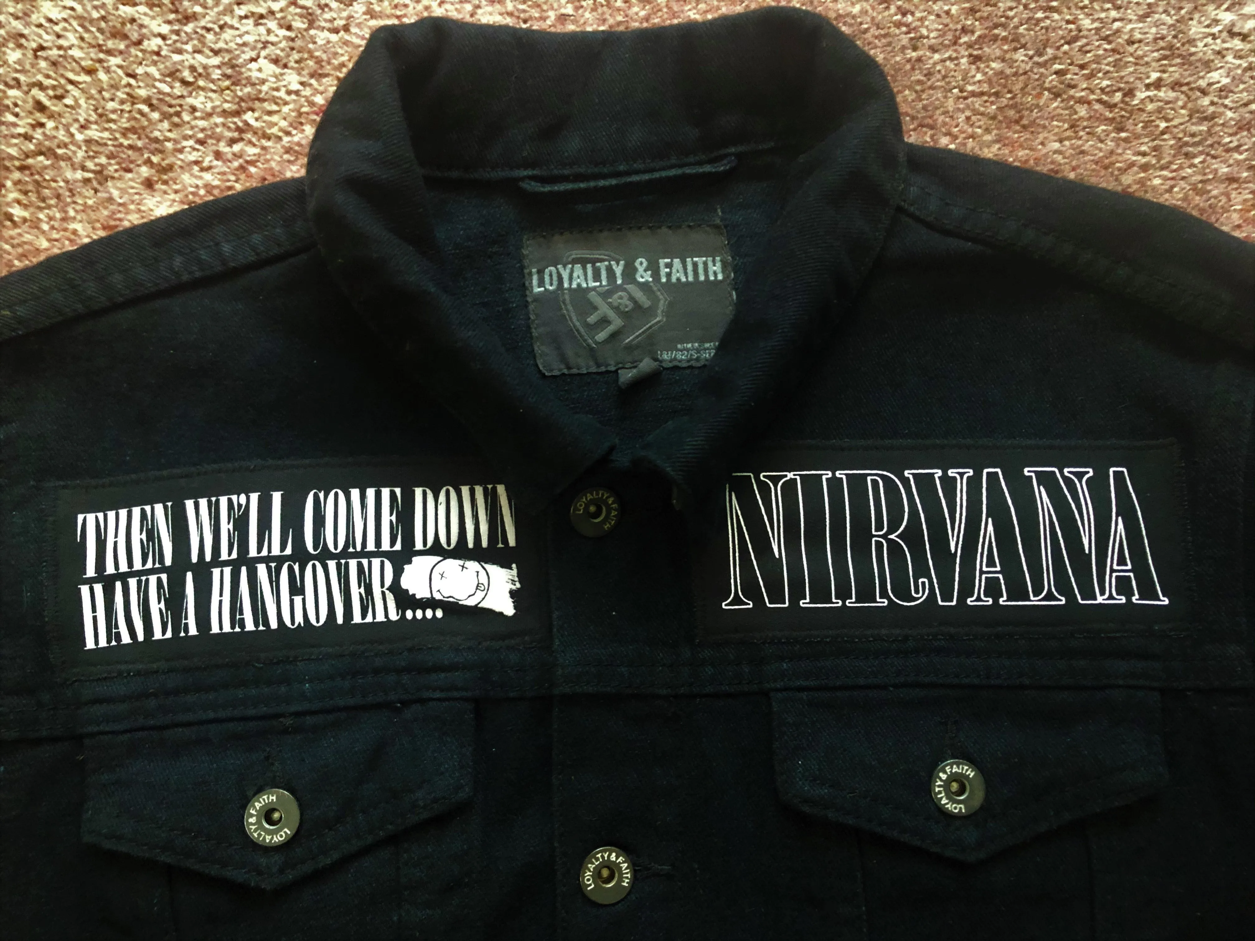 Nirvana In Utero Black Denim Battle Jacket Dumb Smiley Hangover