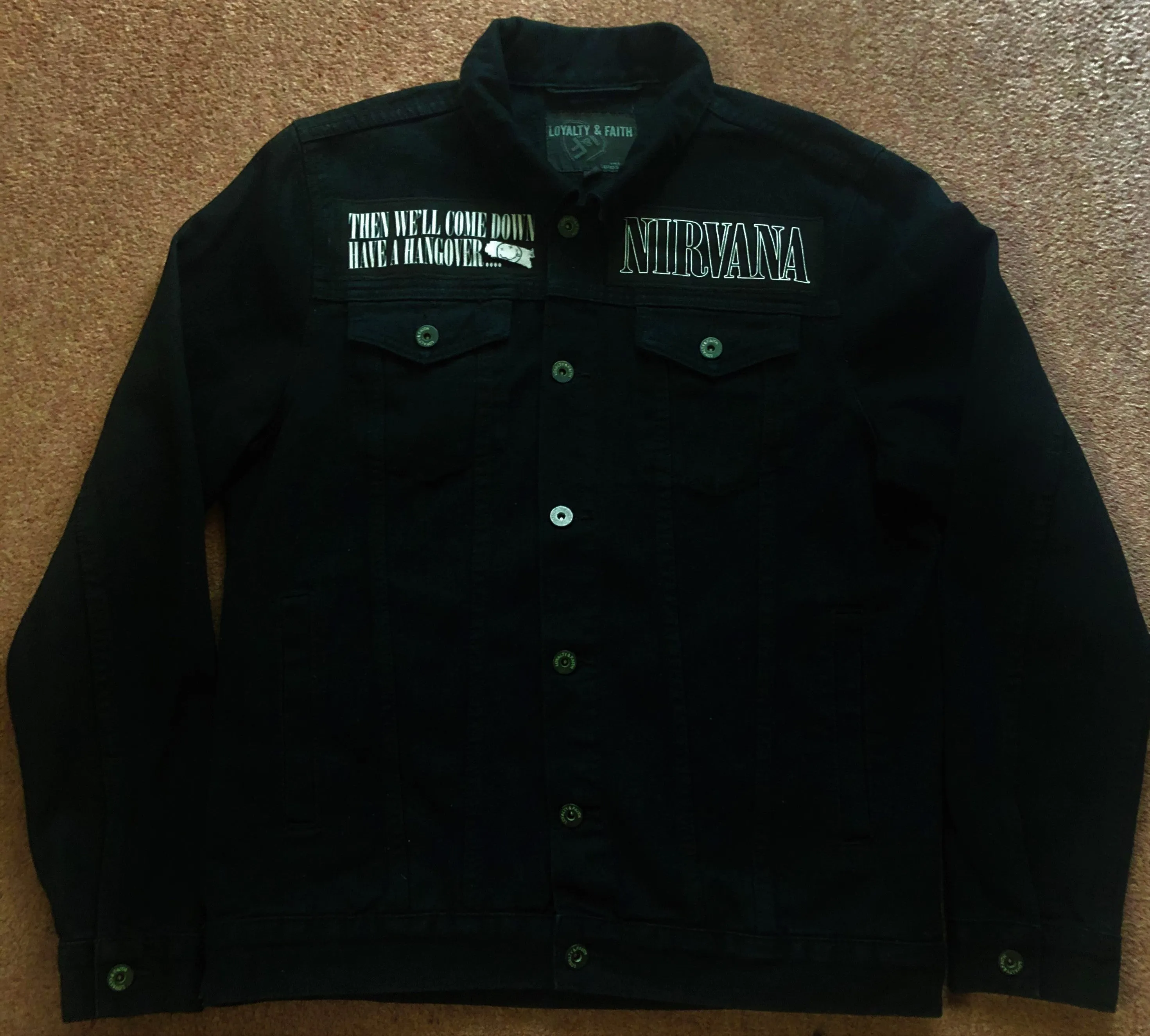 Nirvana In Utero Black Denim Battle Jacket Dumb Smiley Hangover