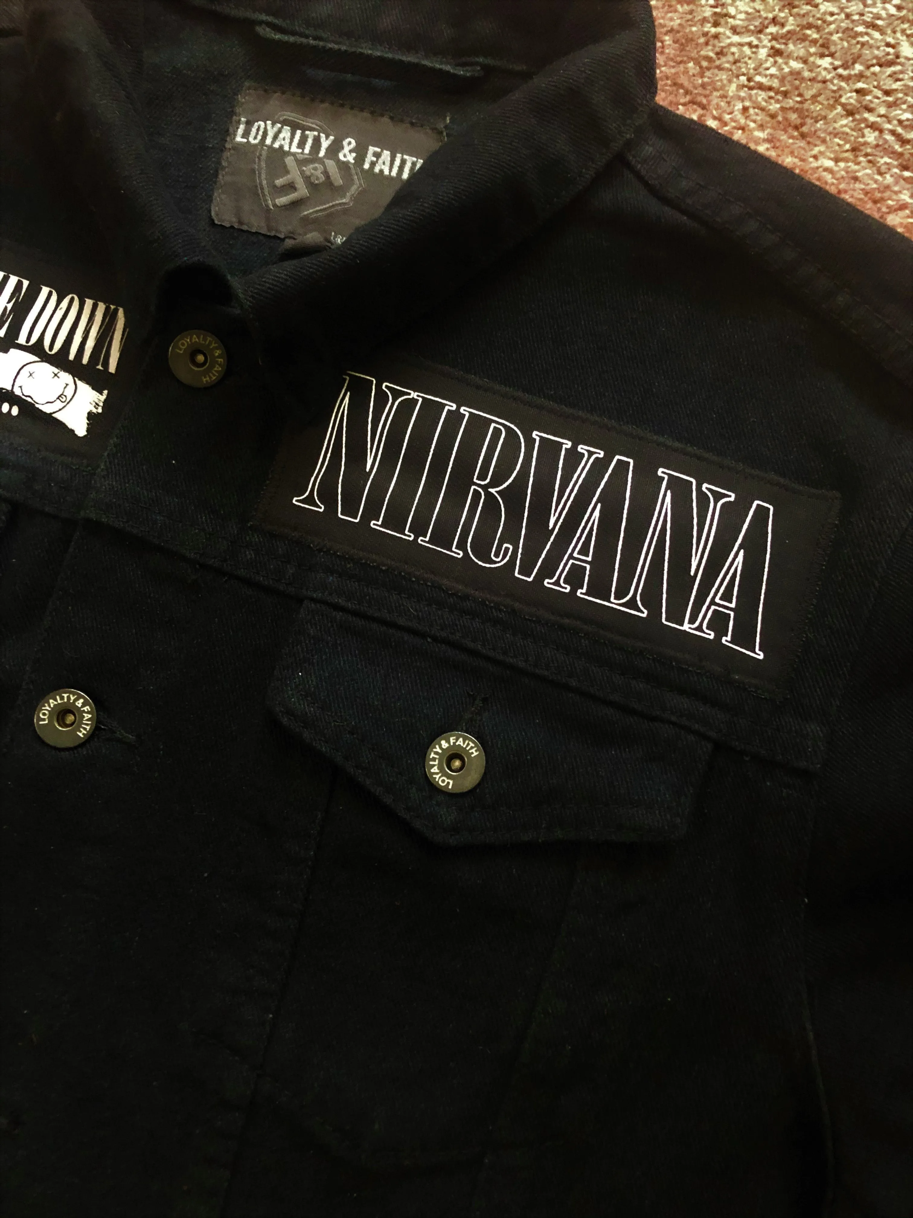 Nirvana In Utero Black Denim Battle Jacket Dumb Smiley Hangover