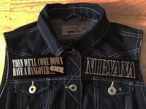 Nirvana In Utero Black Denim Battle Jacket Dumb Smiley Hangover