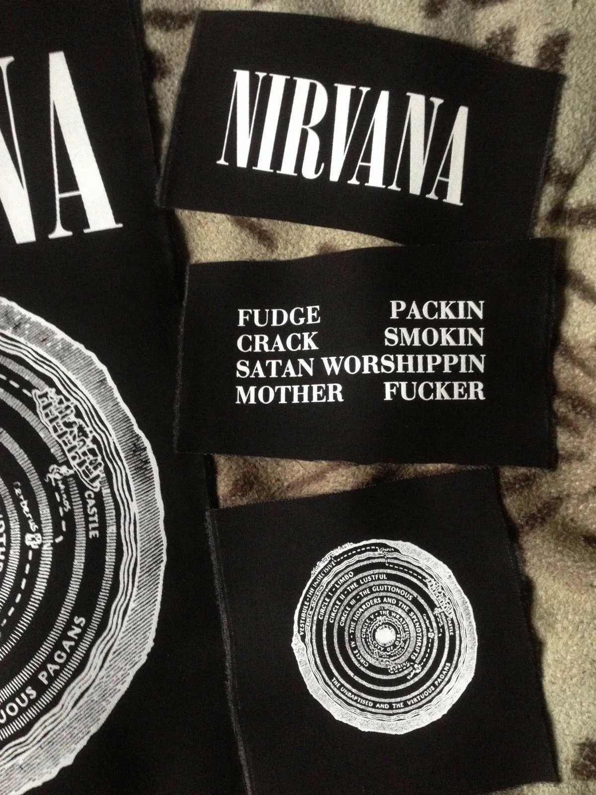 Nirvana In Utero Black Denim Battle Jacket Dumb Smiley Hangover