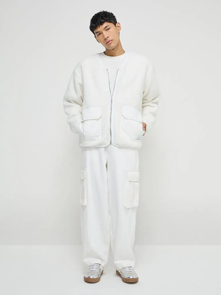 Nuon Off-White Faux Fur Relaxed-Fit Jacket
