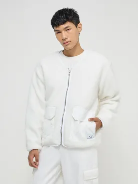 Nuon Off-White Faux Fur Relaxed-Fit Jacket