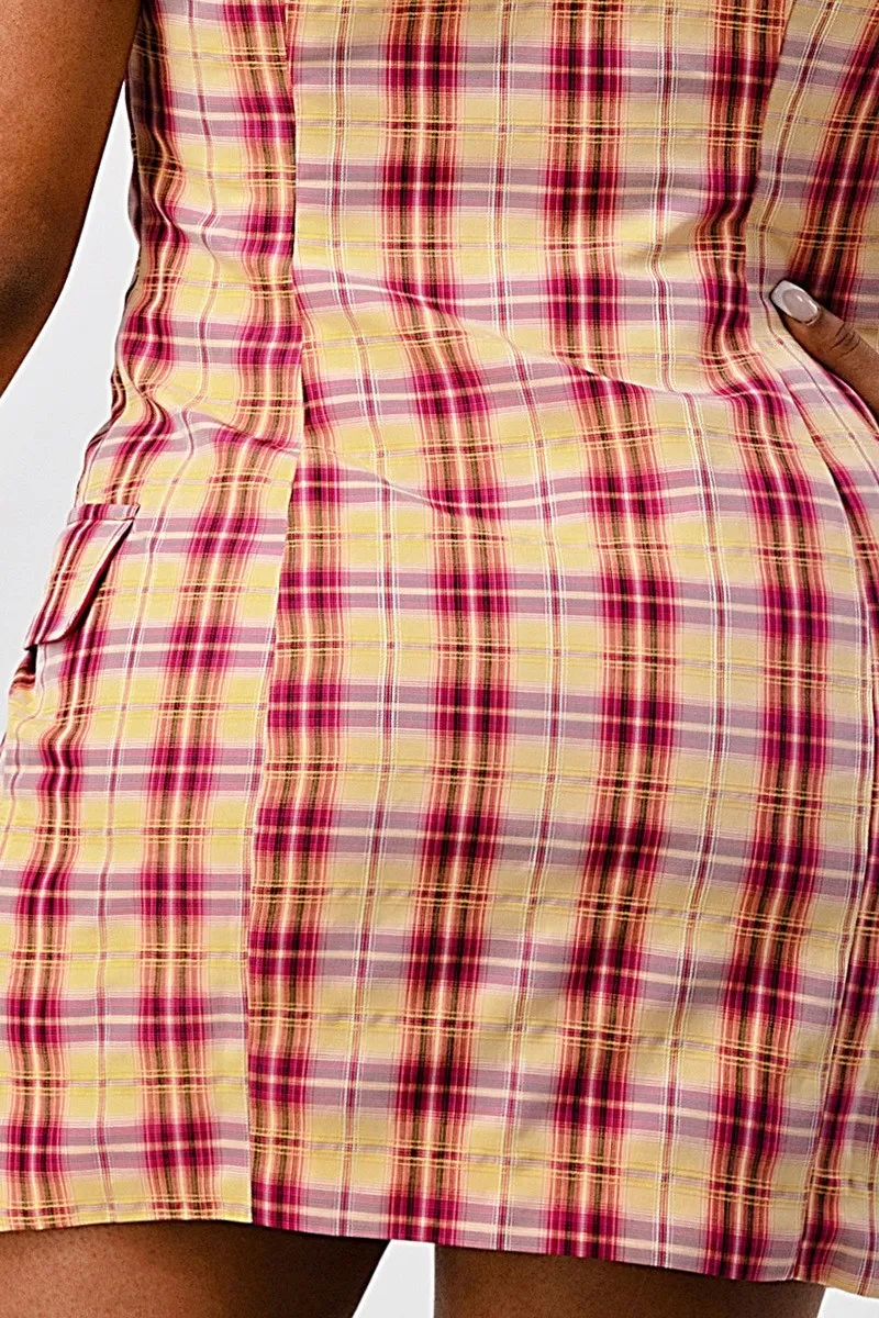 Plaid Blazer Slit Mini Dress