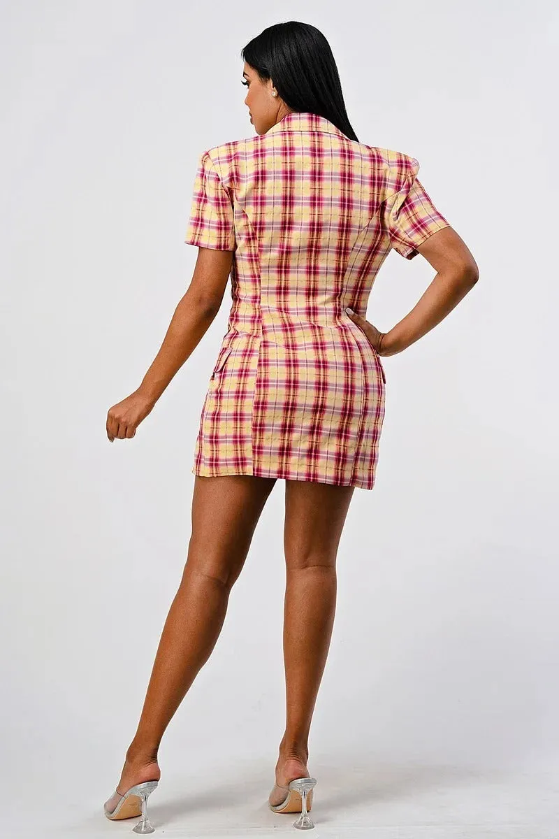 Plaid Blazer Slit Mini Dress