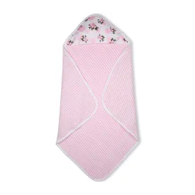Premium Baby Hooded Towel Stripes Pattern With Tea Rose Print Muslin Hood, Soft and Lightweight - Pink
