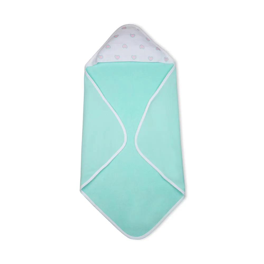Premium Baby Hooded Towel With Heart Print Muslin Hood, Soft and Lightweight - Blue Tint