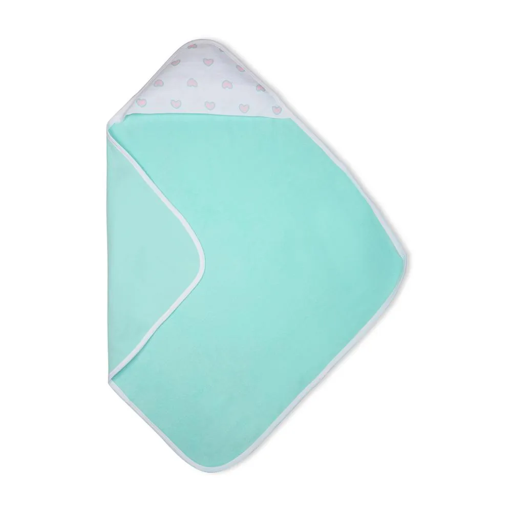 Premium Baby Hooded Towel With Heart Print Muslin Hood, Soft and Lightweight - Blue Tint