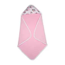 Premium Baby Hooded Towel With Tea Rose Print Muslin Hood, Soft and Lightweight - Pink