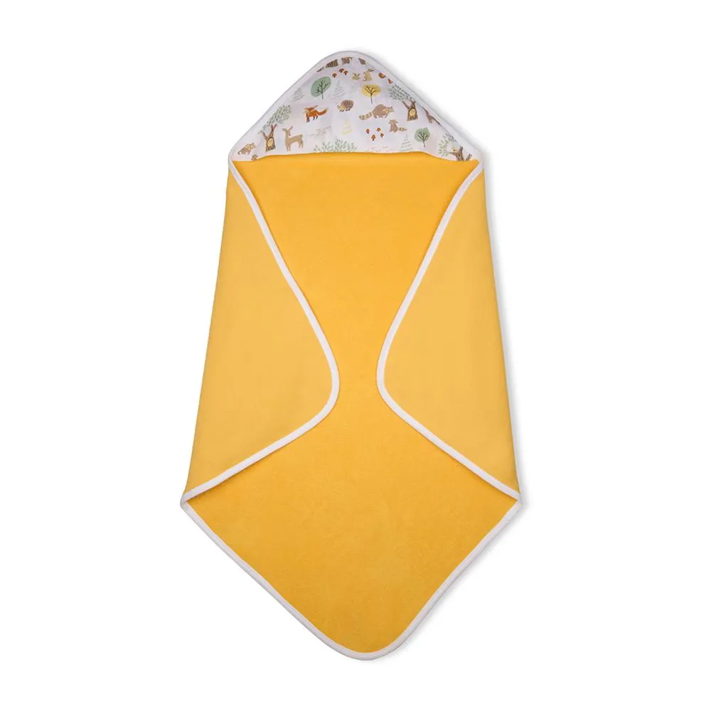 Premium Baby Hooded Towel With Woodland Wonders Muslin Hood, Soft and Lightweight - Yellow