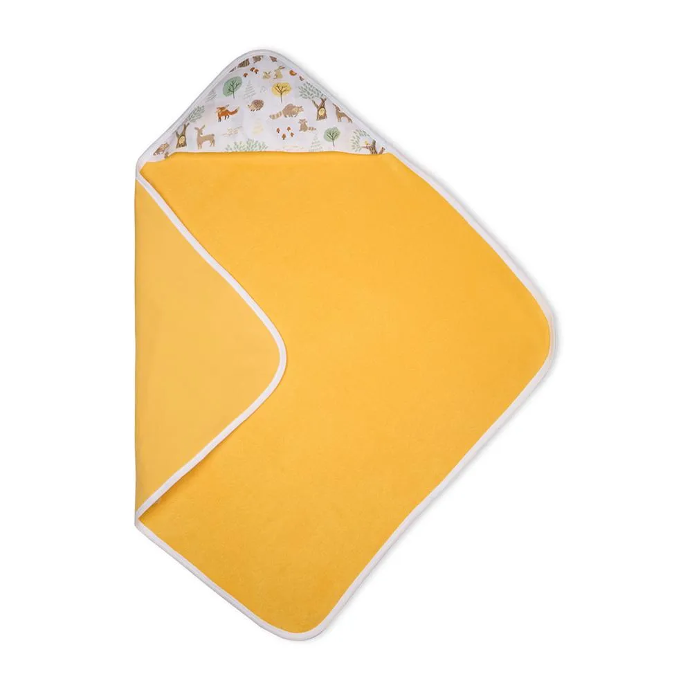 Premium Baby Hooded Towel With Woodland Wonders Muslin Hood, Soft and Lightweight - Yellow