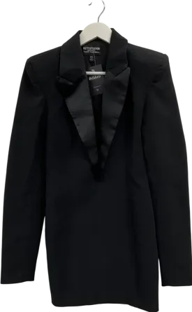 PrettyLittleThing Black Tailored Satin Lapel Blazer Dress UK 8