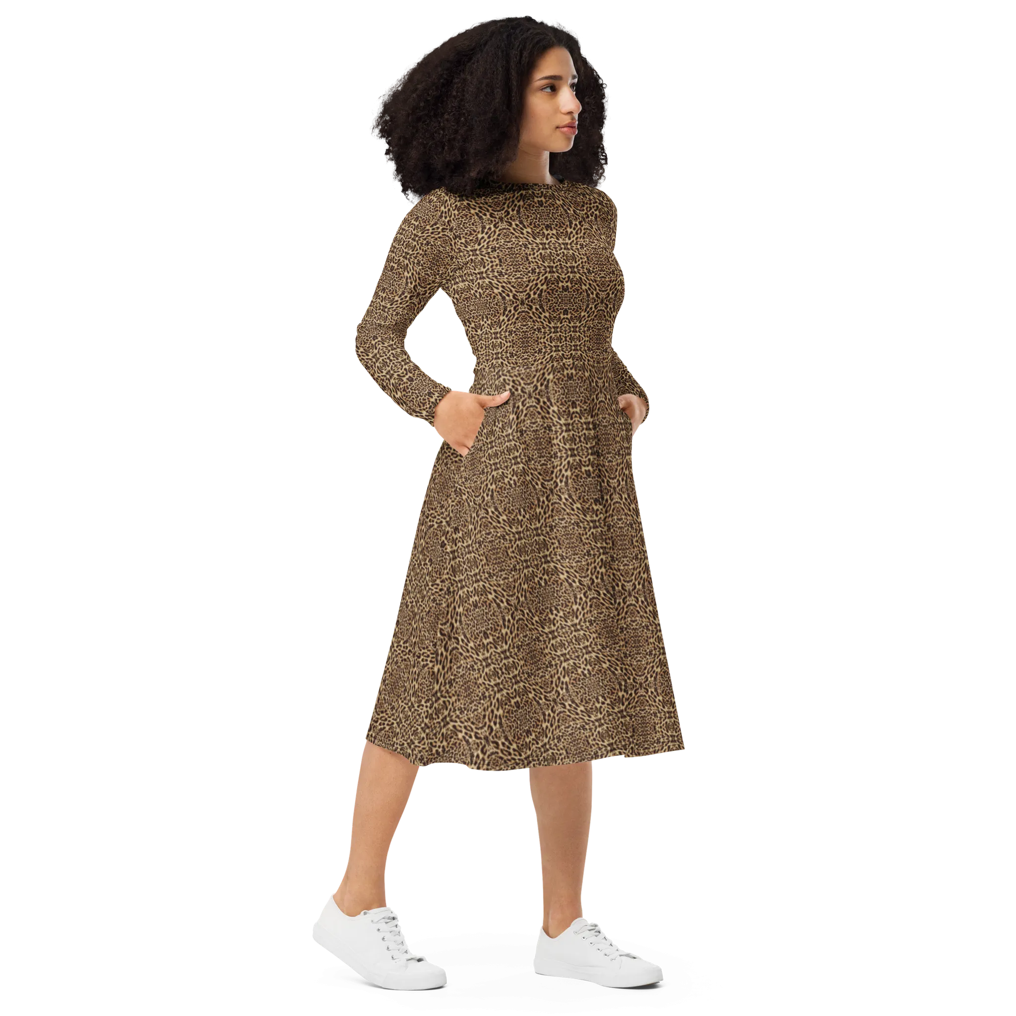 Recursia Contemplative Jaguar Long Sleeve Midi Dress