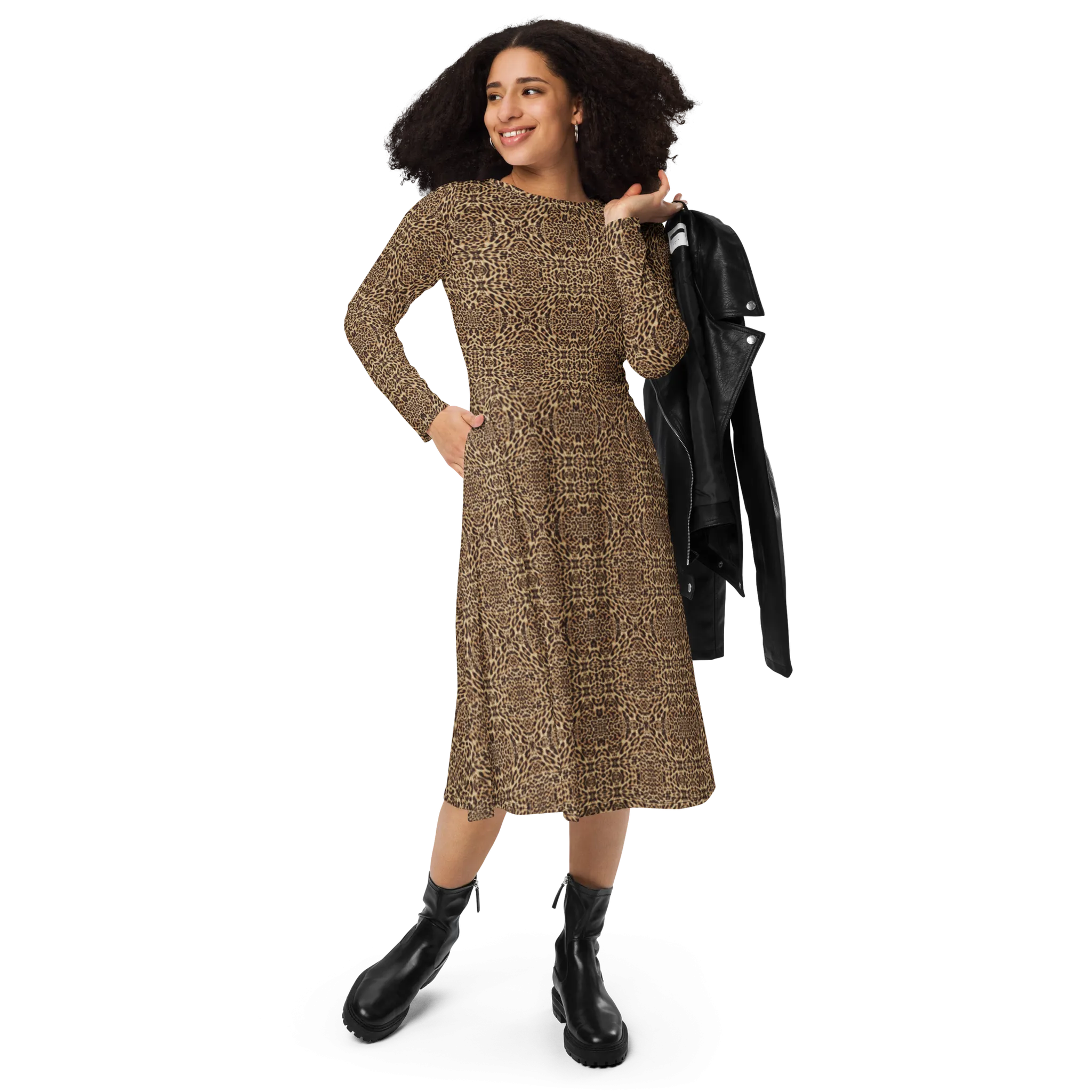 Recursia Contemplative Jaguar Long Sleeve Midi Dress