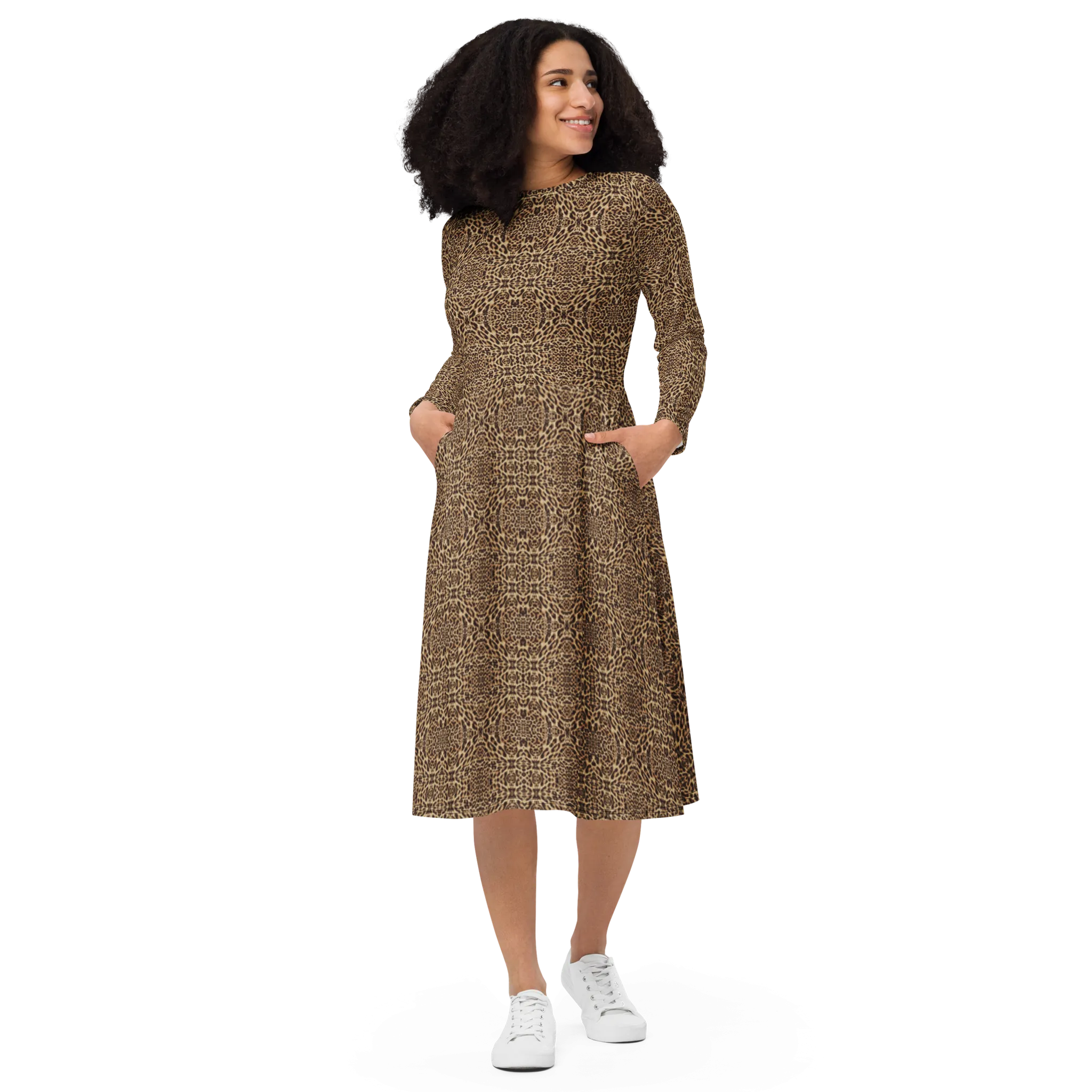 Recursia Contemplative Jaguar Long Sleeve Midi Dress