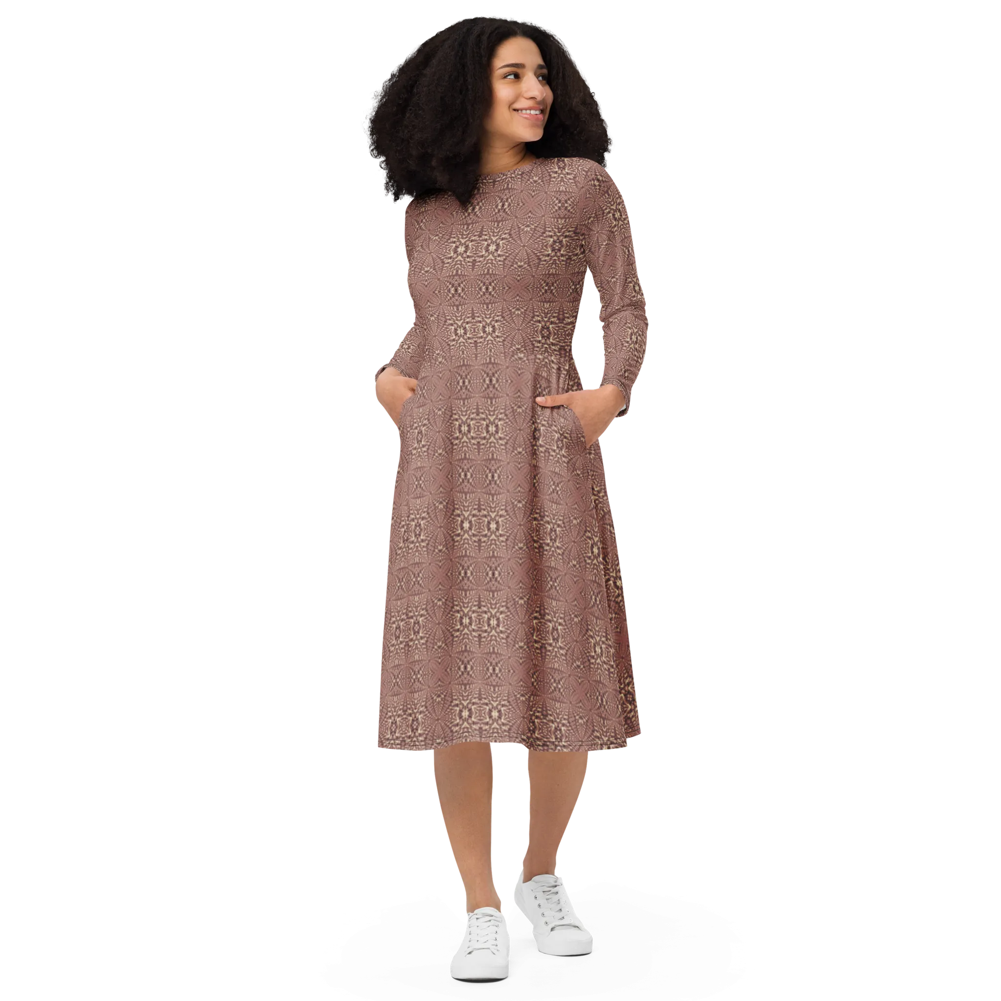 Recursia Fabrique Unknown I Long Sleeve Midi Dress In Pink