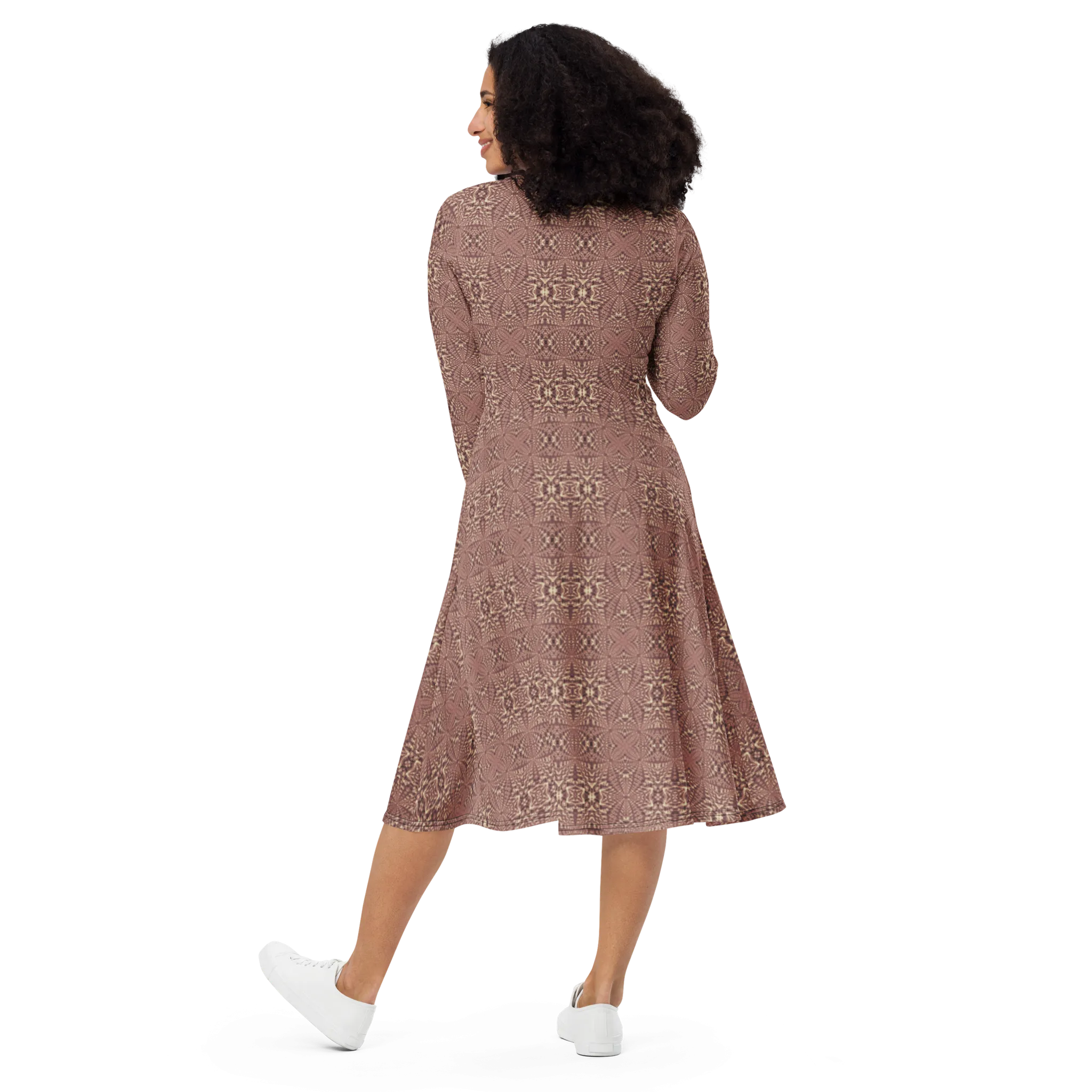 Recursia Fabrique Unknown I Long Sleeve Midi Dress In Pink