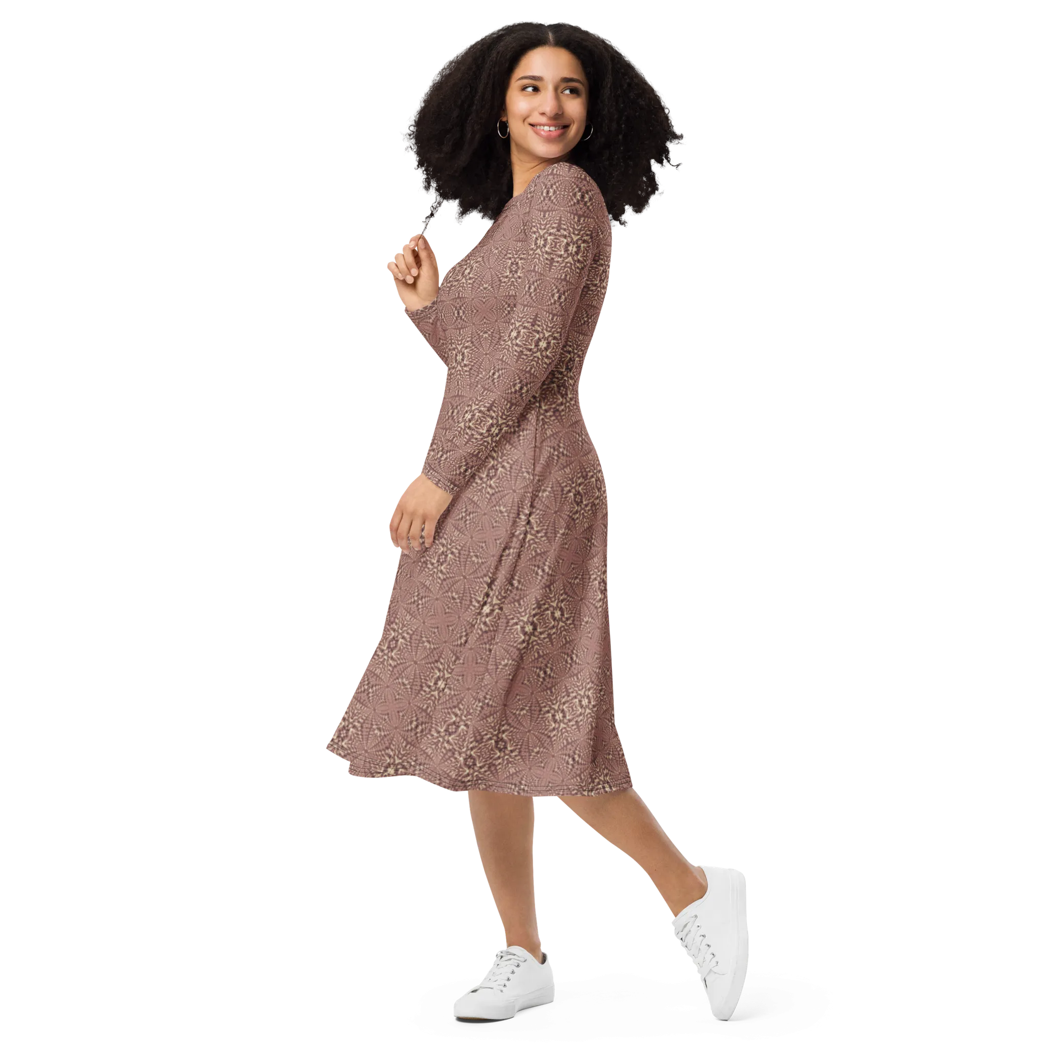 Recursia Fabrique Unknown I Long Sleeve Midi Dress In Pink