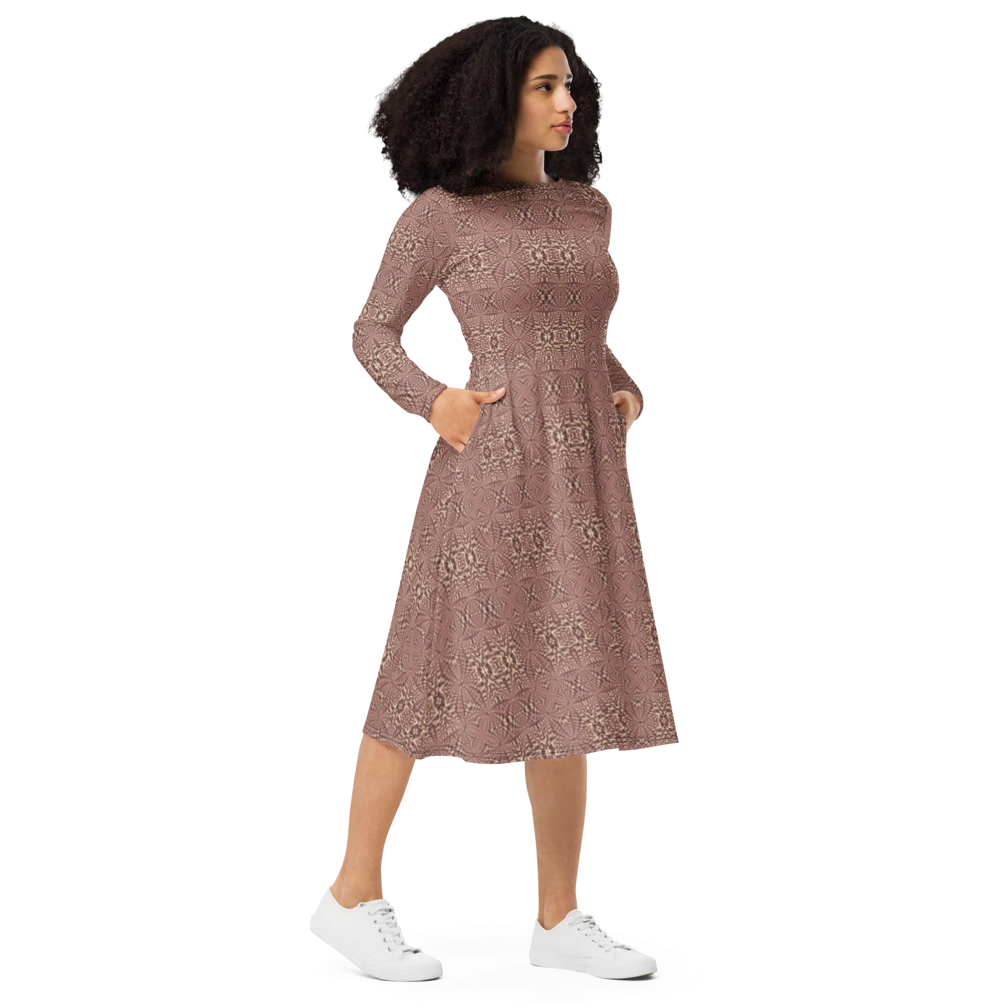 Recursia Fabrique Unknown I Long Sleeve Midi Dress In Pink