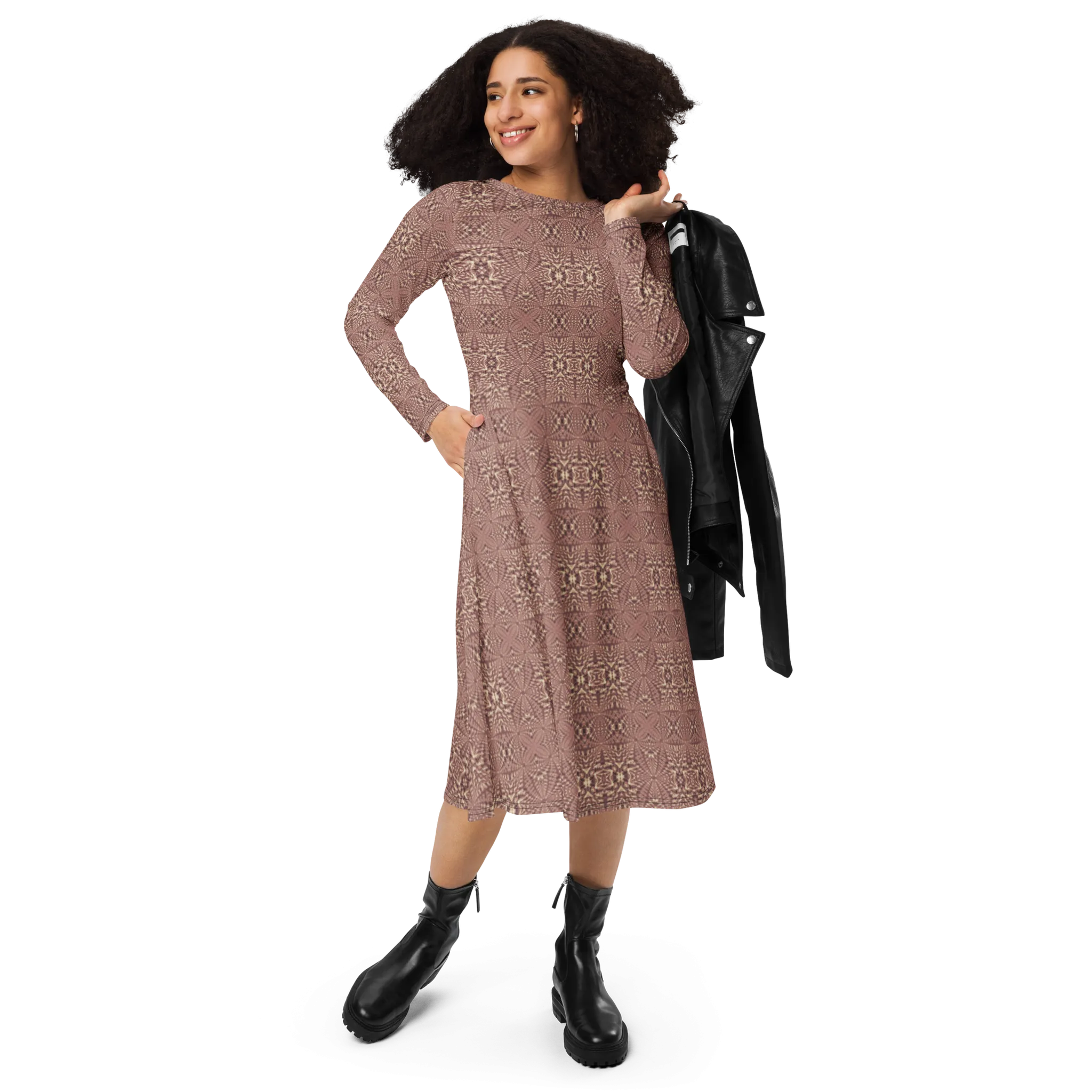 Recursia Fabrique Unknown I Long Sleeve Midi Dress In Pink