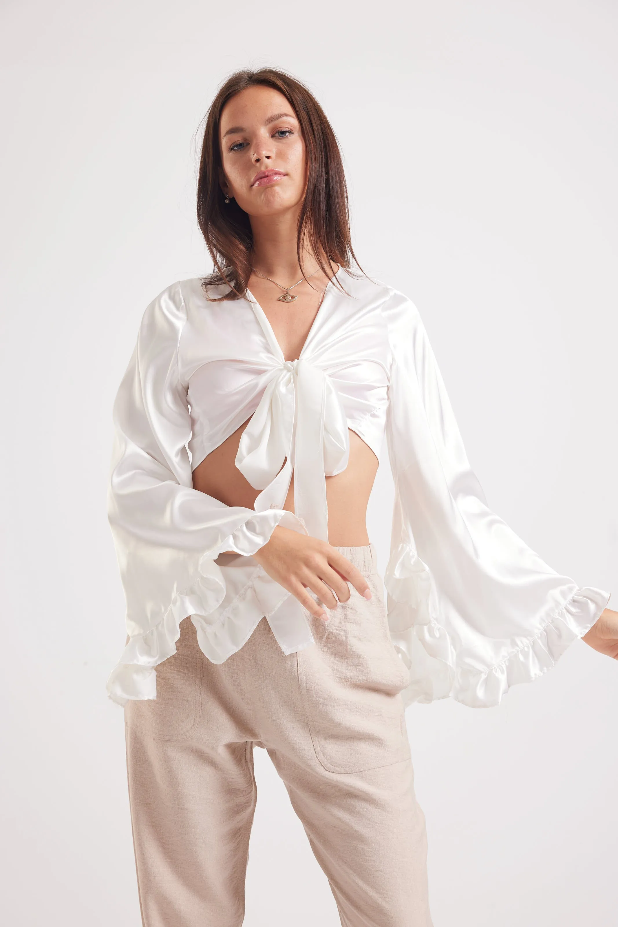 SATIN WRAP IT UP TOP - WHITE
