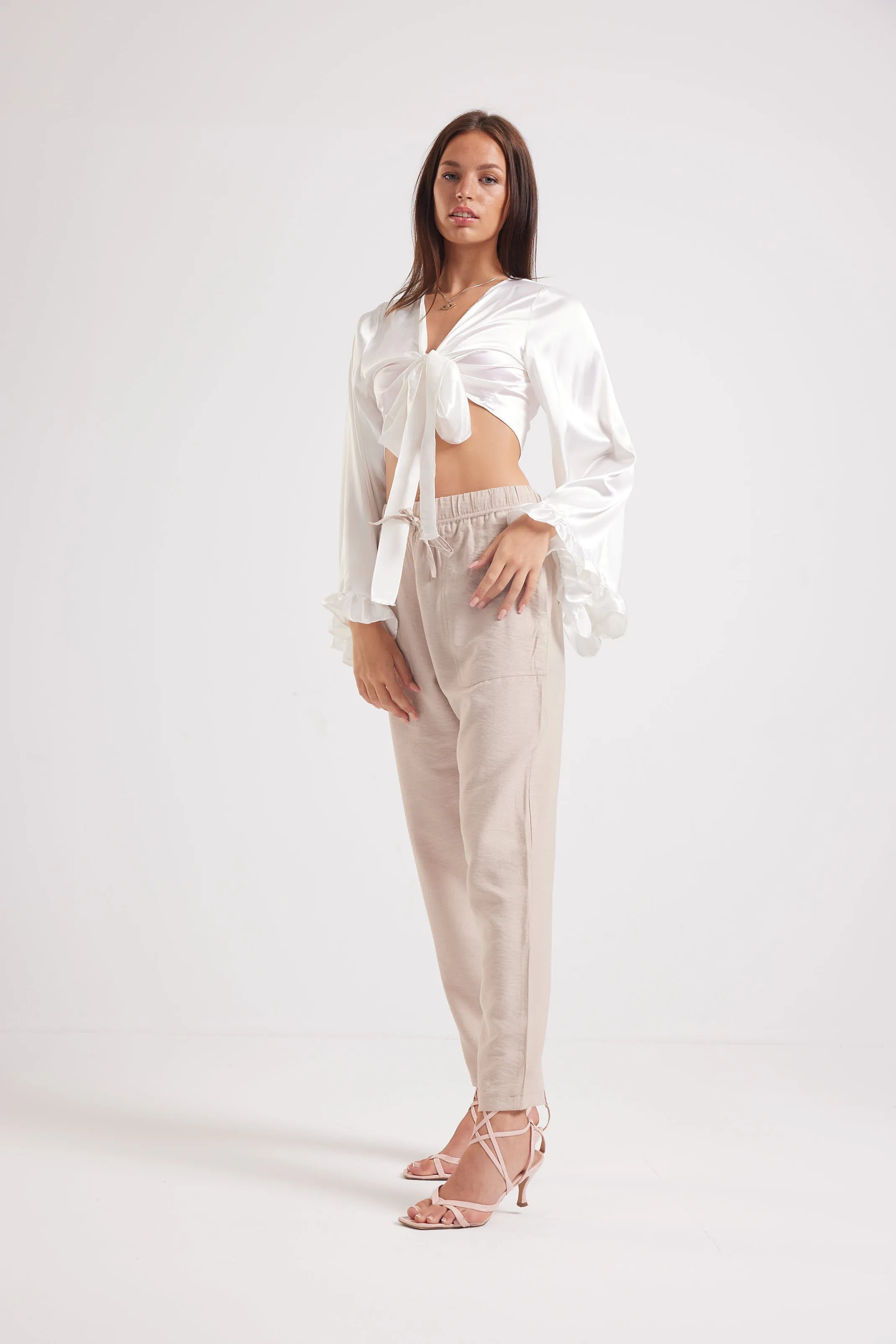 SATIN WRAP IT UP TOP - WHITE