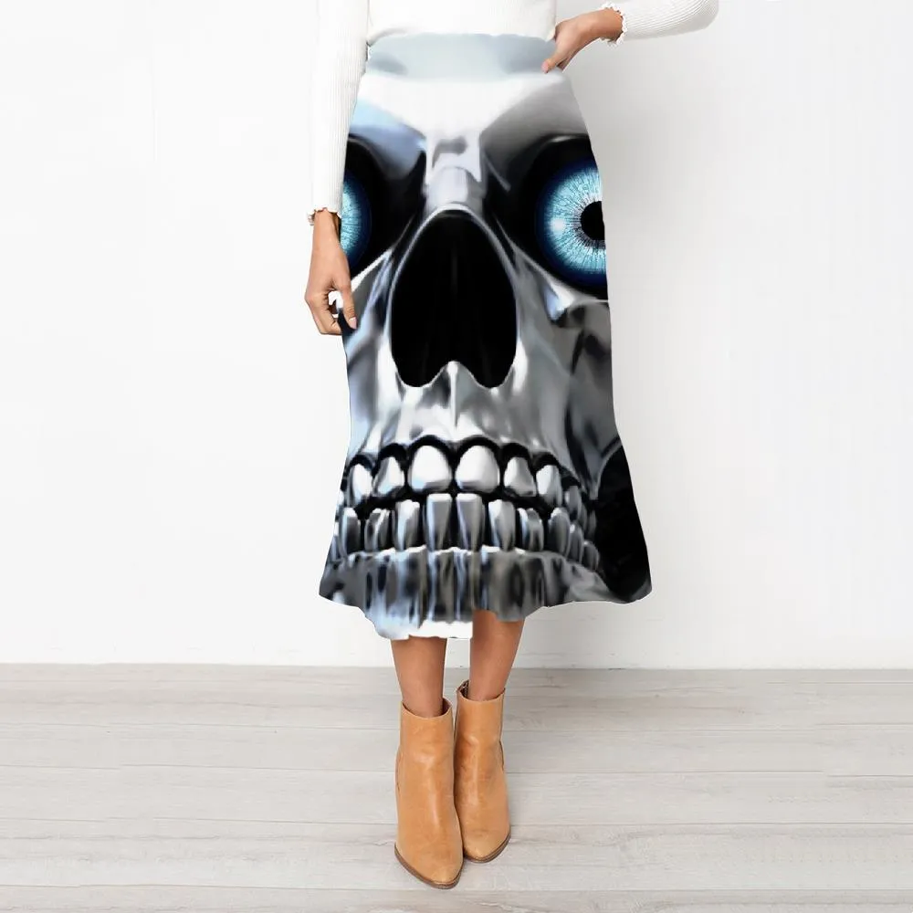 Skull Skirts Women Punk High waist skirts Metal Rock Frauen Robot Skirt Ladies