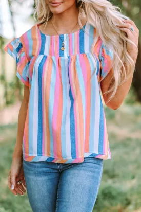 Sorbet multicolor Striped ruffle Blouse