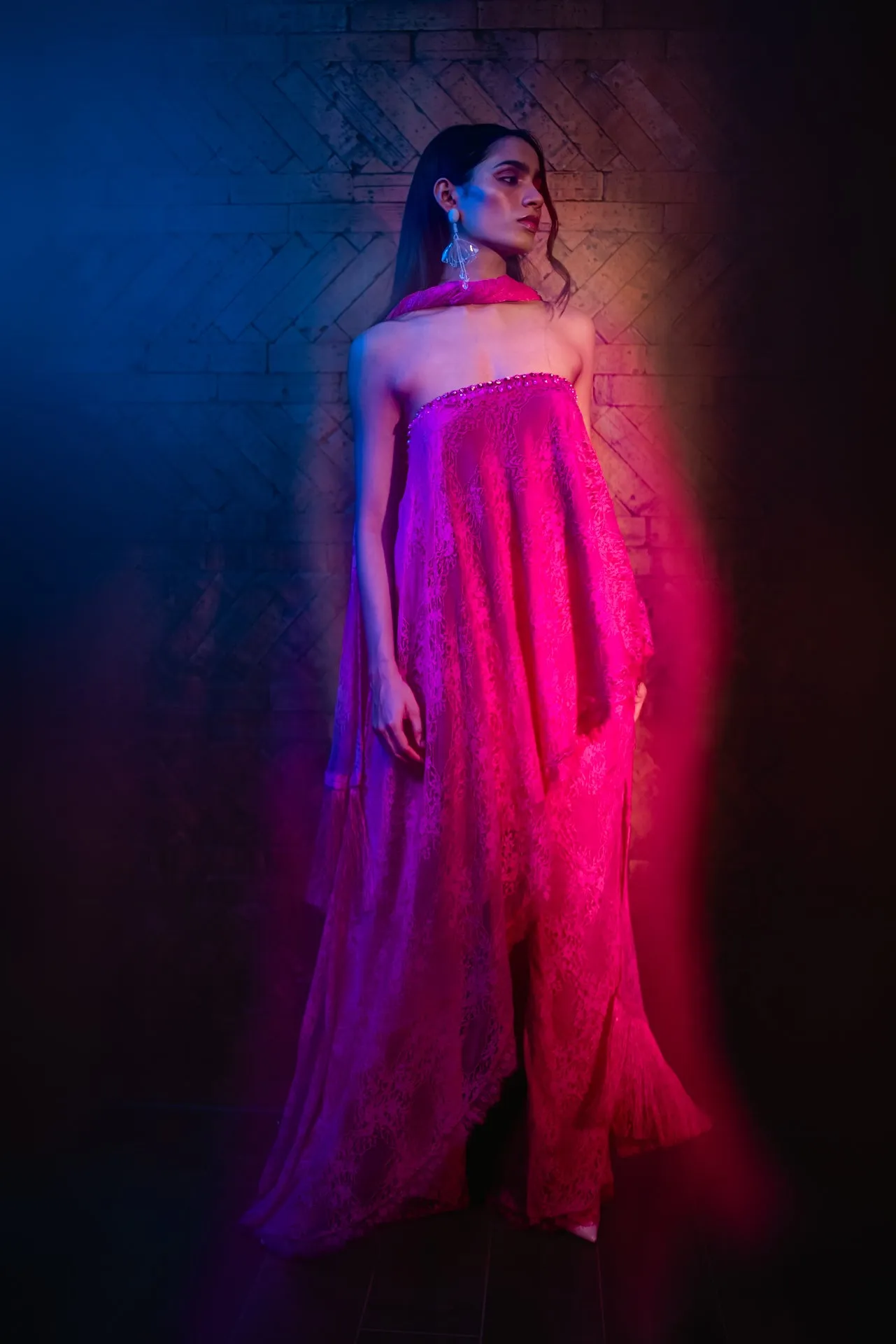 SPINEL PINK TUBE ASYMETTICAL TUNIC WITH DUPATTA