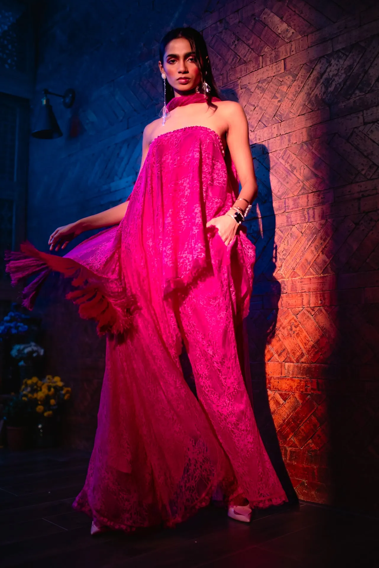 SPINEL PINK TUBE ASYMETTICAL TUNIC WITH DUPATTA