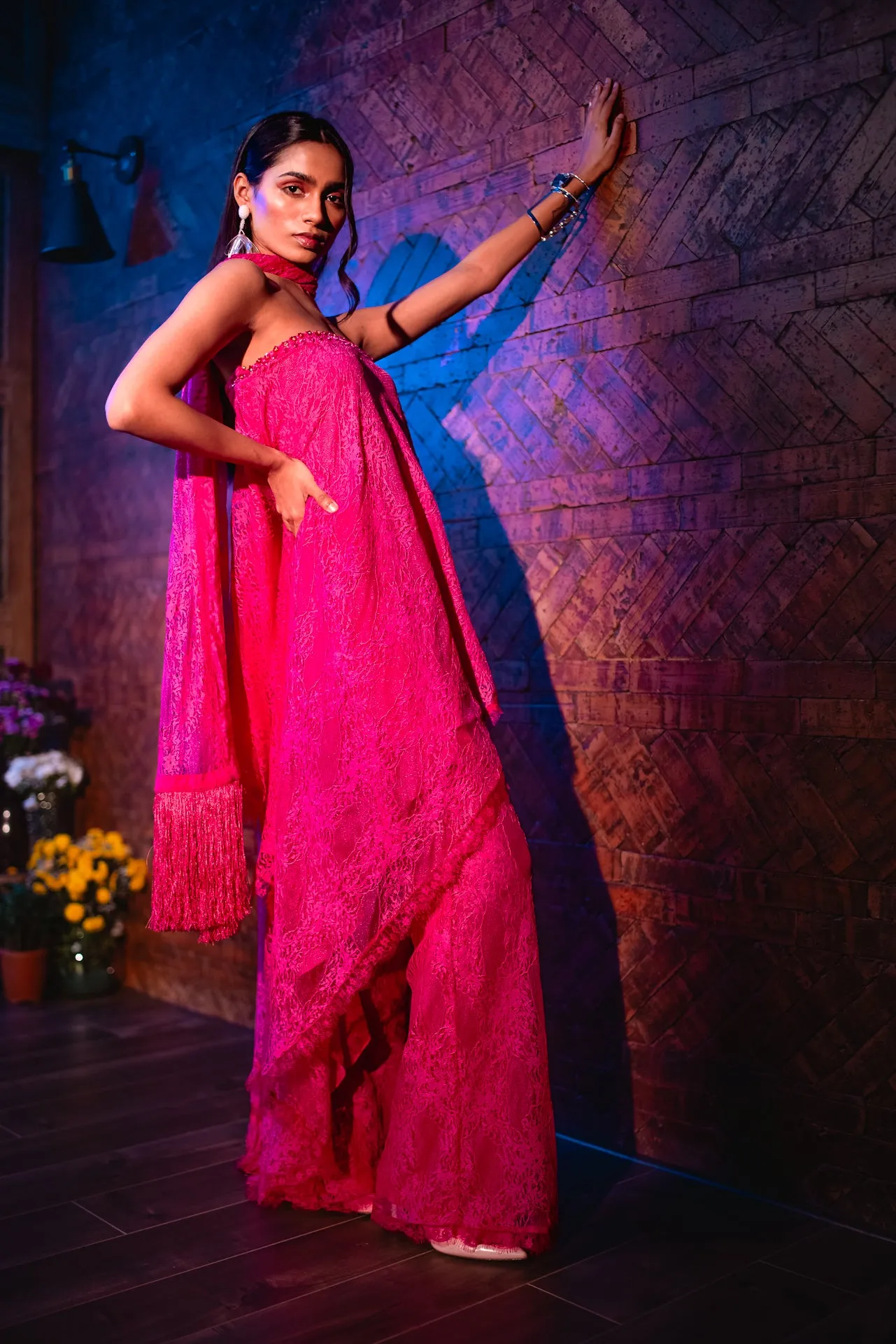 SPINEL PINK TUBE ASYMETTICAL TUNIC WITH DUPATTA