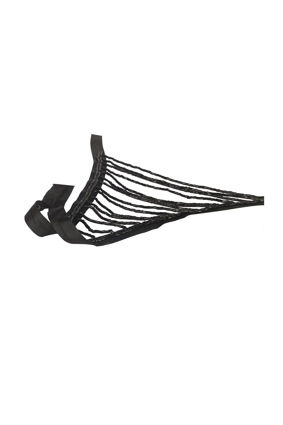 'V' Shape Black Handmade Pipe & Ribbon Beaded Neck