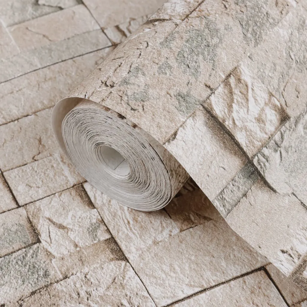 vidaXL Wallpaper 3D Stone Look Grey and Beige 10x0.53 m Non-woven